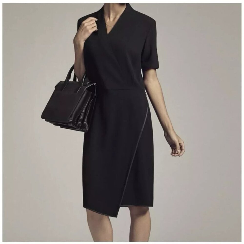 M.M. Lafleur Troy 2.0 Crepe Black Faux Wrap Dress Short Sleeve